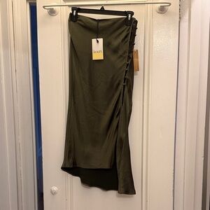Asymmetrical Olive Green Button Down Women's Skirt